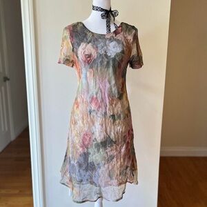 Vintage 90s whimsygoth fairy grunge ethereal sheer chiffon floral midi dress M 8